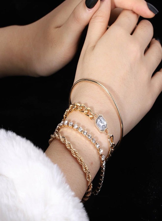 Blindery Bracelets Set Dainty Link Bracelets Metal Link Bracelet Set Adjustable Layered Stackable Bracelets for Women (gold) - Image 3