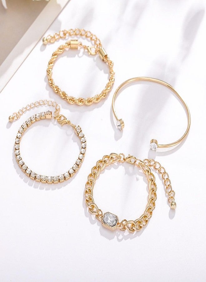 Blindery Bracelets Set Dainty Link Bracelets Metal Link Bracelet Set Adjustable Layered Stackable Bracelets for Women (gold) - Image 5