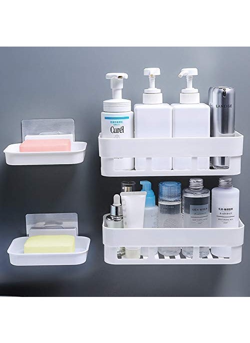 Perpetual - perpetual Bathroom Organiser, Self Adhesive Bathroom Shelf for Wall, Washroom Organizer, Bathroom Rack Stand Without Drilling, SOAD Dish Holder (2 Bathroom Shelf + 2 Soap Dish Holder) - Image 1