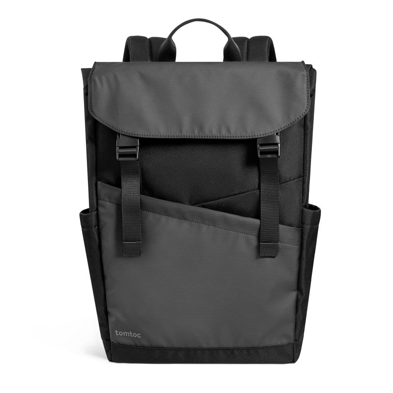 tomtoc Flap Laptop Backpack, Lightweight, Water-Resistant College Travel Casual Daypack, Slim Durable Work-pack Rucksack for 13-16 Inch MacBook Laptop, Large Capacity, 18L, Black - Image 1