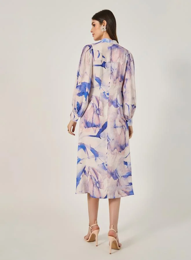 Styli Floral Pussybow Dress