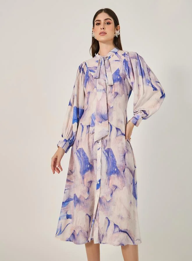 Styli Floral Pussybow Dress