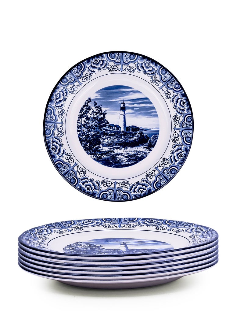 Claytan Lighthouse Blue 10.5-Inch Ceramic Dinner Plate (Set of 6) - Image 1