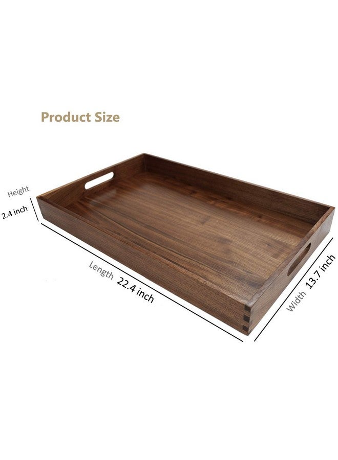 MAGIGO MAGIGO 22 x 14 Inches Large Rectangle Black Walnut Wood Ottoman Tray with Handles, Serve Tea, Coffee, Classic Wooden Decorative Serving Tray  - Image 2