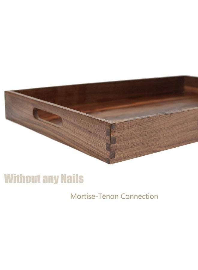 MAGIGO MAGIGO 22 x 14 Inches Large Rectangle Black Walnut Wood Ottoman Tray with Handles, Serve Tea, Coffee, Classic Wooden Decorative Serving Tray  - Image 4