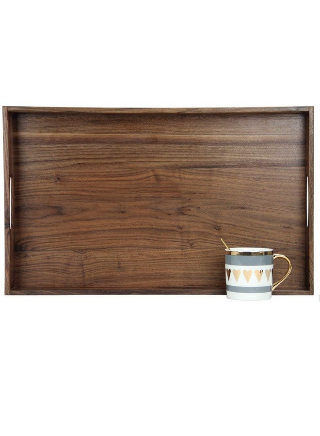 MAGIGO MAGIGO 22 x 14 Inches Large Rectangle Black Walnut Wood Ottoman Tray with Handles, Serve Tea, Coffee, Classic Wooden Decorative Serving Tray  - Image 1