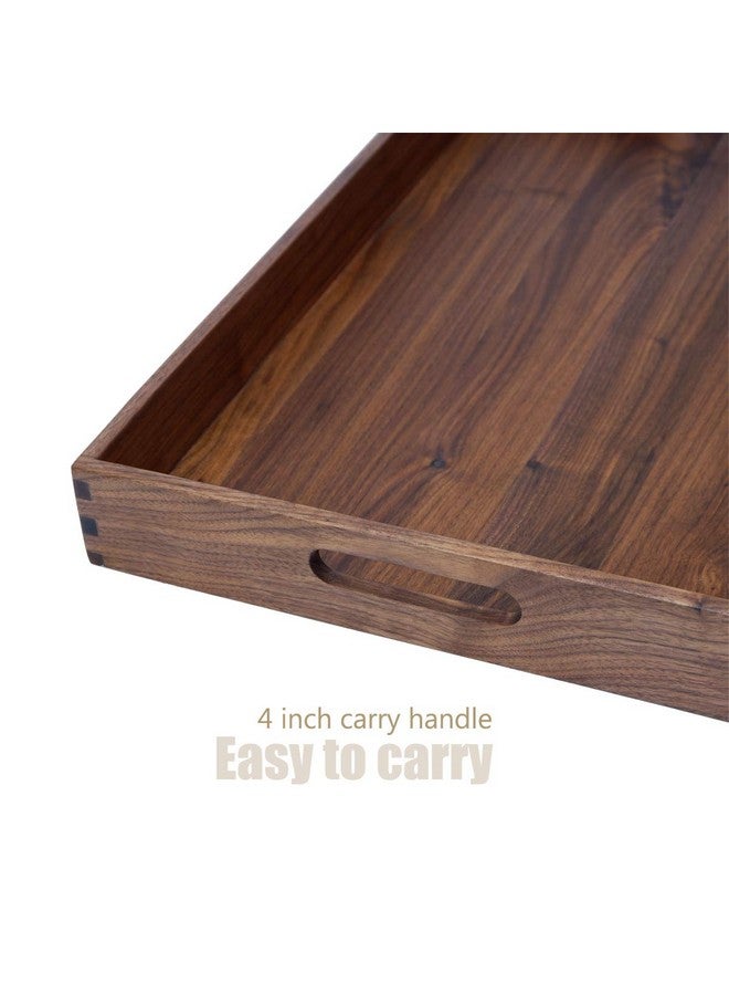 MAGIGO MAGIGO 22 x 14 Inches Large Rectangle Black Walnut Wood Ottoman Tray with Handles, Serve Tea, Coffee, Classic Wooden Decorative Serving Tray  - Image 3