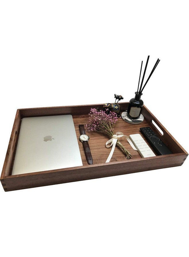 MAGIGO MAGIGO 22 x 14 Inches Large Rectangle Black Walnut Wood Ottoman Tray with Handles, Serve Tea, Coffee, Classic Wooden Decorative Serving Tray  - Image 5