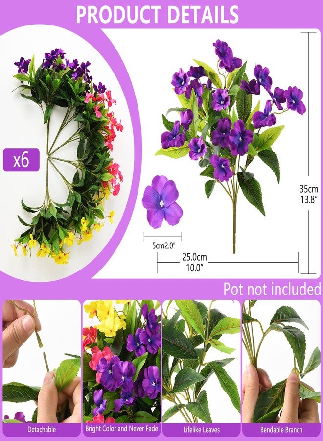 ZFProcess Artificial Impatiens Flowers for Outdoors, 6 Bundles Multicolor Silk Fake Flowers for Spring Summer Decoration, UV Resistant Faux Plants Plastic Bouquet for Home Planter Porch Patio Yard Decor - Image 2