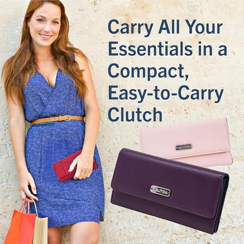 Nautica Money Manager Womens Slim Compact RFID Blocking Credit Card Holder Clutch Wallet Organizer with Zipper Coin Purse and Phone Compartment in Black (Buff) - Image 5