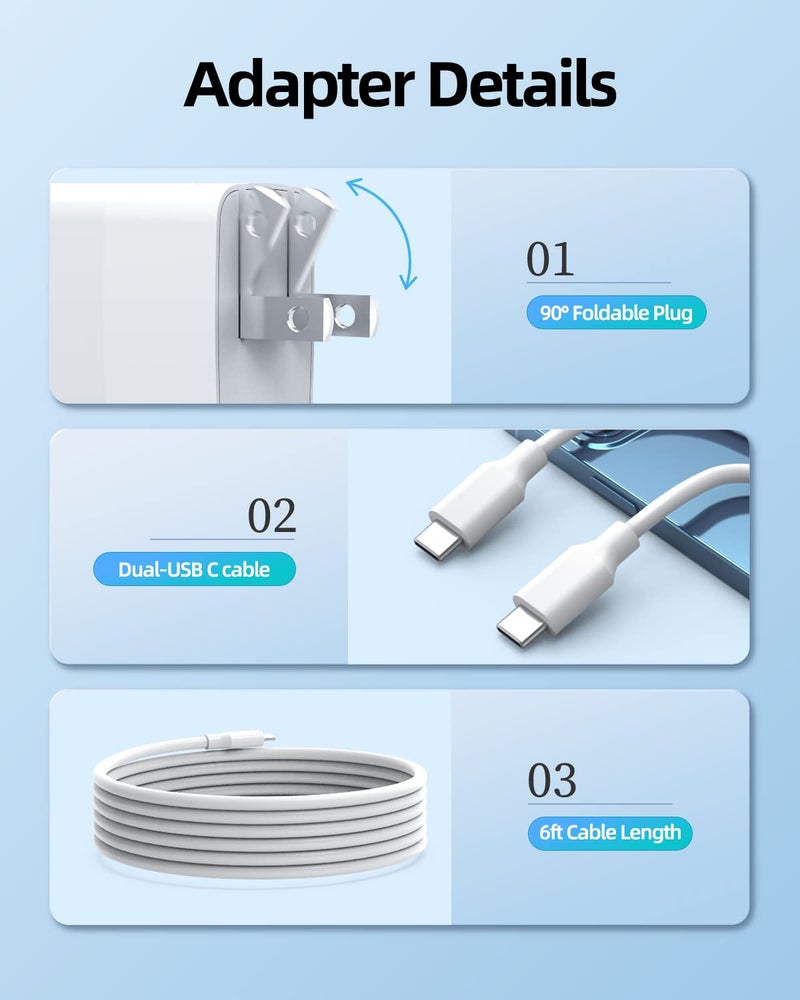 Superer شاحن سريع قابل للطي 20 واط مناسب لجوجل بيكسل - (متوافق مع بيكسل 8 8 برو 7 7أ 7 برو 6 6أ 6 برو 5 5أ 4أ 4 3 3أ 2 XL 2XL 3XL 4XL وكابل شحن بطول 6 أقدام) (أبيض) - Image 4