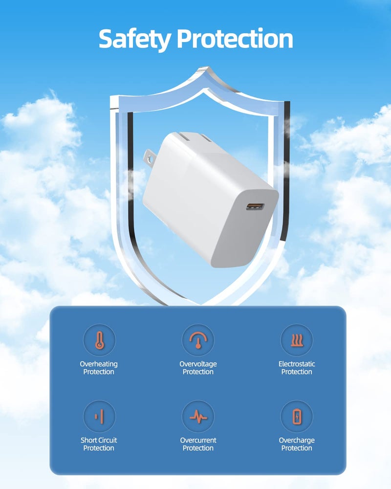 Superer شاحن سريع قابل للطي 20 واط مناسب لجوجل بيكسل - (متوافق مع بيكسل 8 8 برو 7 7أ 7 برو 6 6أ 6 برو 5 5أ 4أ 4 3 3أ 2 XL 2XL 3XL 4XL وكابل شحن بطول 6 أقدام) (أبيض) - Image 5