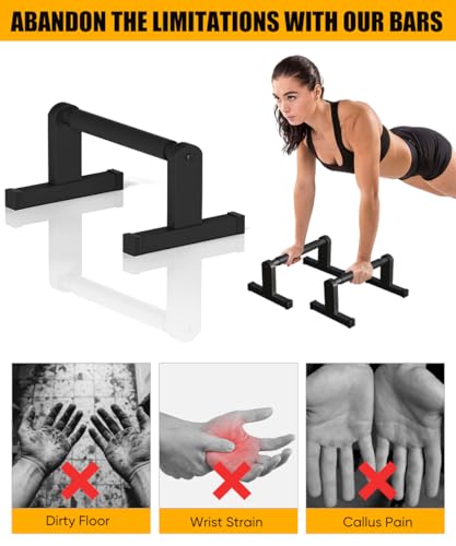 Fiwithy Push Up Bars | Heavy Duty Parallettes Dip Bar with Non-slip Grips for Calisthenics Planche L Sit Handstand Fitness Floor Workout, Pushup Station Handles Stand for Gym Strength Training, Black - Image 3