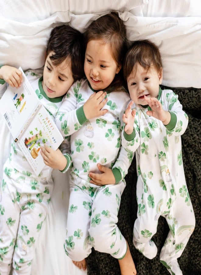 Burt's Bees Baby Girls' Pajamas, 2-Piece Long Sleeve Tee and Pants Organic Cotton PJ Set, Happy Go Lucky, 3T - Image 3