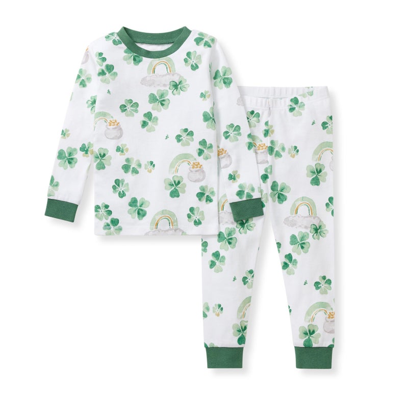 Burt's Bees Baby Girls' Pajamas, 2-Piece Long Sleeve Tee and Pants Organic Cotton PJ Set, Happy Go Lucky, 3T - Image 1