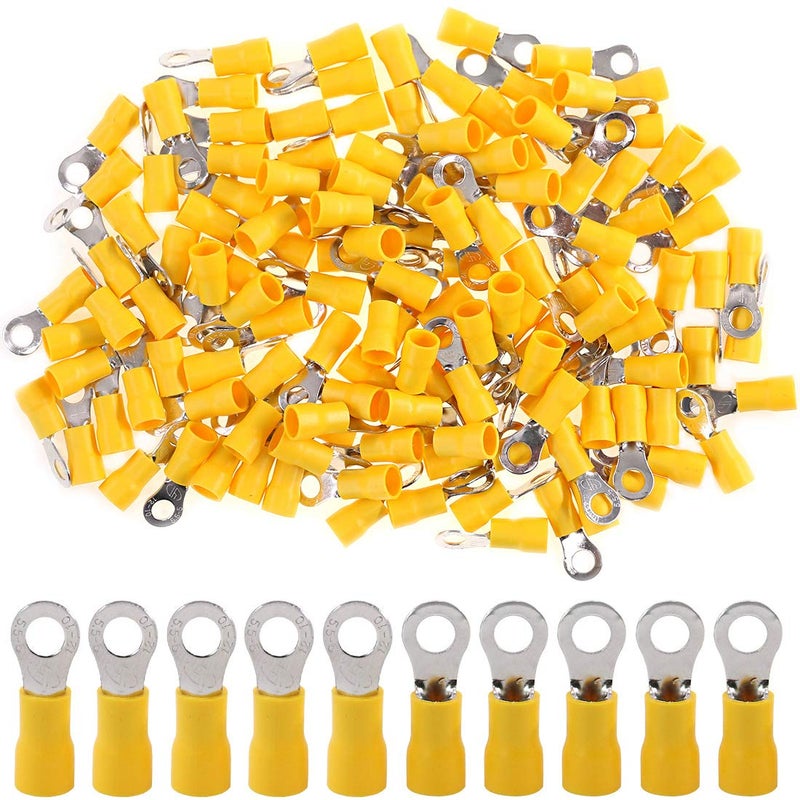 Hilitchi 100Pcs 12-10AWG Insulated Terminals Ring Electrical Wire Crimp Connectors (Yellow, M5) (Yellow - M5) - Image 1