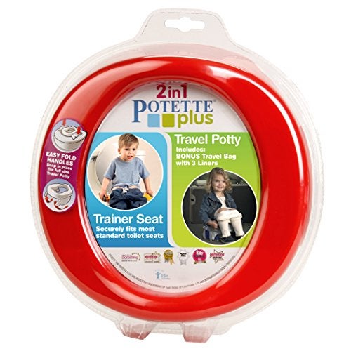 Kalencom Potette Plus 2-in-1 Travel Potty and Trainer Seat - Dual-Purpose Potty Training Toilet Seat - Portable Potty for Toddler Travel - With Durable, Lock-In Legs and Splash Guard - Red - Image 2