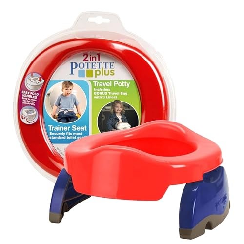 Kalencom Potette Plus 2-in-1 Travel Potty and Trainer Seat - Dual-Purpose Potty Training Toilet Seat - Portable Potty for Toddler Travel - With Durable, Lock-In Legs and Splash Guard - Red - Image 1