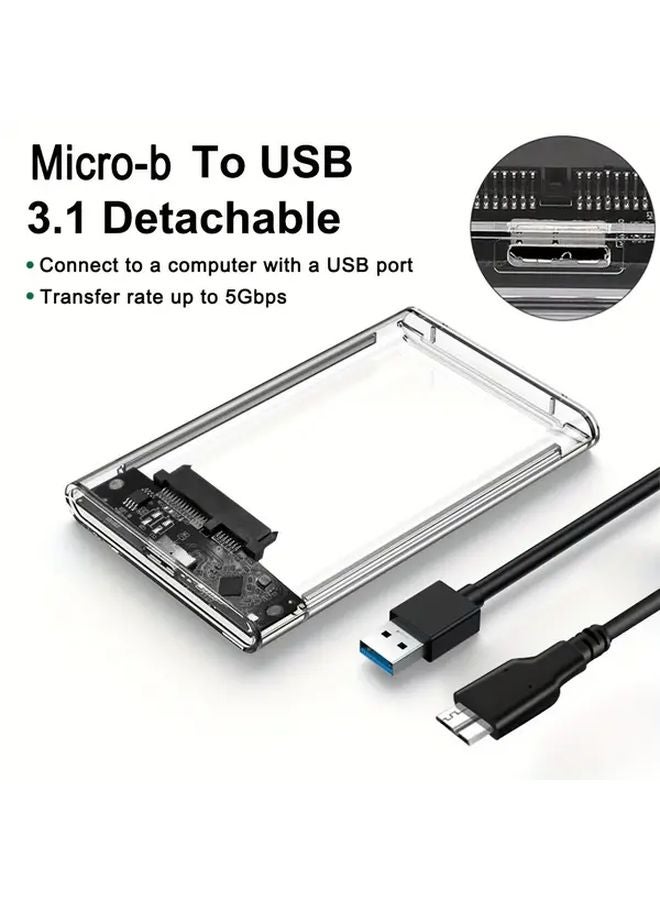 2.5 Inch External Hard Drive Enclosure 4TB Micro b To USB 3.0 Tool Free Transparent Case - Image 1