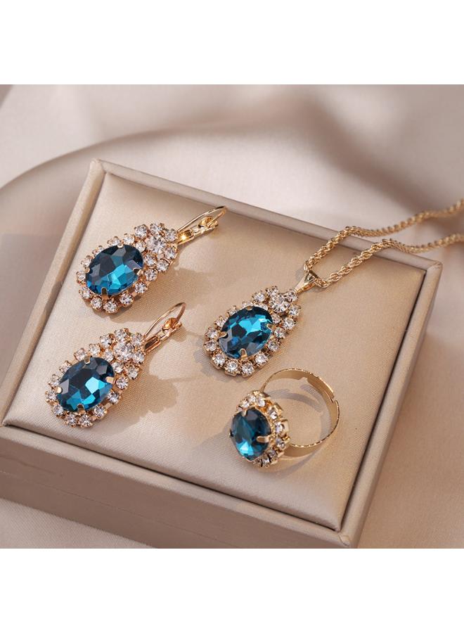 Necklace Female Net Red Emerald Zircon Niche Earrings Pendant High Sense Suit Titanium Steel Clavicle Chain 
