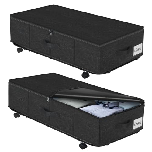 Kukikan Large Sturdy Under Bed Storage with Wheels 2 Pack 50L Rolling Underbed Storage Bins Under Bed Containers Drawer with Metal Bottom Support Bedroom Organizer with Lids for Clothes Shoes Blankets - Image 1