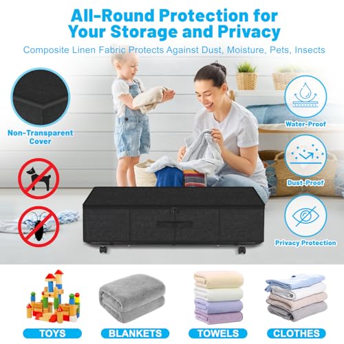 Kukikan Large Sturdy Under Bed Storage with Wheels 2 Pack 50L Rolling Underbed Storage Bins Under Bed Containers Drawer with Metal Bottom Support Bedroom Organizer with Lids for Clothes Shoes Blankets - Image 3