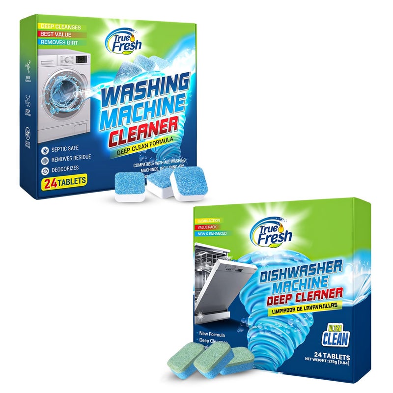 True Fresh Washing Machine Cleaner & Dishwasher Cleaner Tablets - 48-Pack Bundle Compatible with Front Loader - Top Loader & He Machines and all Dishwashers Removes Buildup Lime Scales and residues - Septic Safe - Image 1