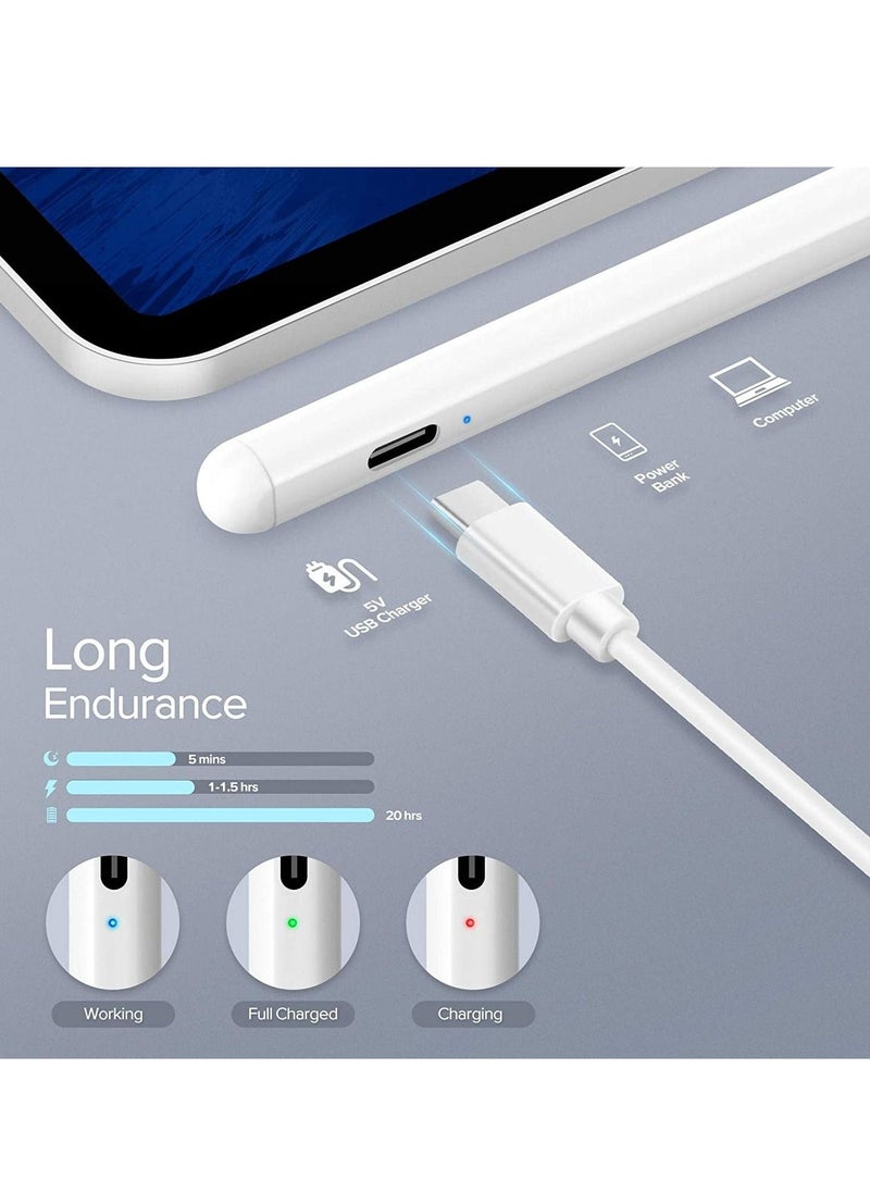 Stylus Pen for iPad with Palm Rejection, Compatible with (2018-2022) Apple iPad Pro (11/12.9 Inch),iPad 6th/7th/8th/9th/10th Gen,iPad Mini 5th/6th Gen,iPad Air 3rd/4th/5th ,White - Image 4