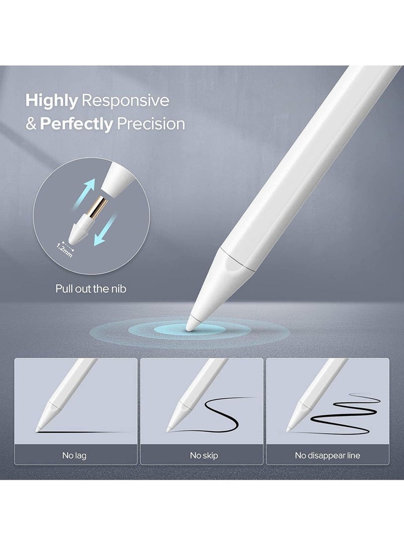 Stylus Pen for iPad with Palm Rejection, Compatible with (2018-2022) Apple iPad Pro (11/12.9 Inch),iPad 6th/7th/8th/9th/10th Gen,iPad Mini 5th/6th Gen,iPad Air 3rd/4th/5th ,White - Image 3