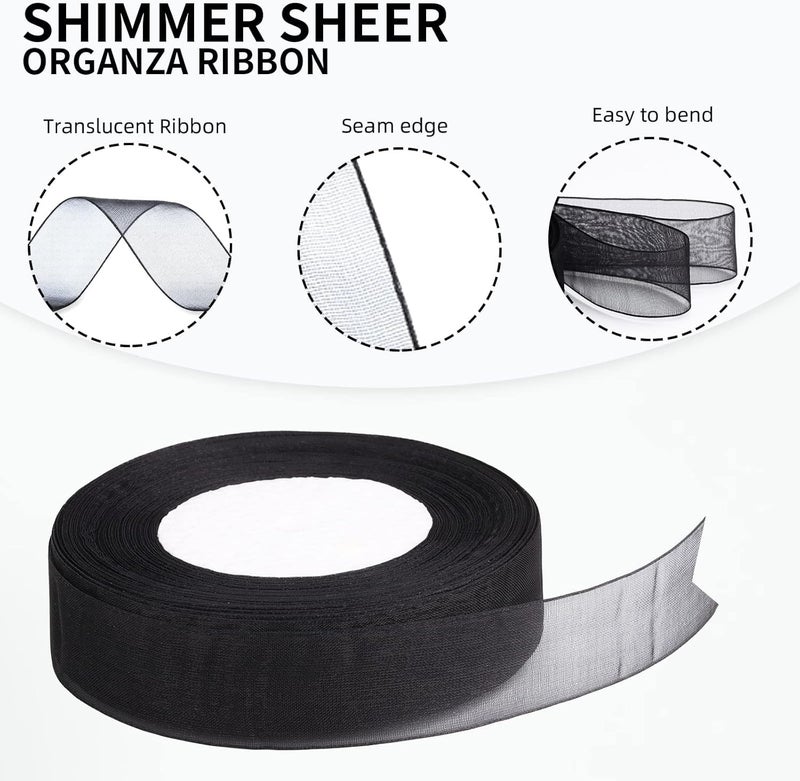 IMPRINT Sheer Organza Chiffon Ribbon, 1 Inch Wide, 35 Metre Length, Black - Image 2