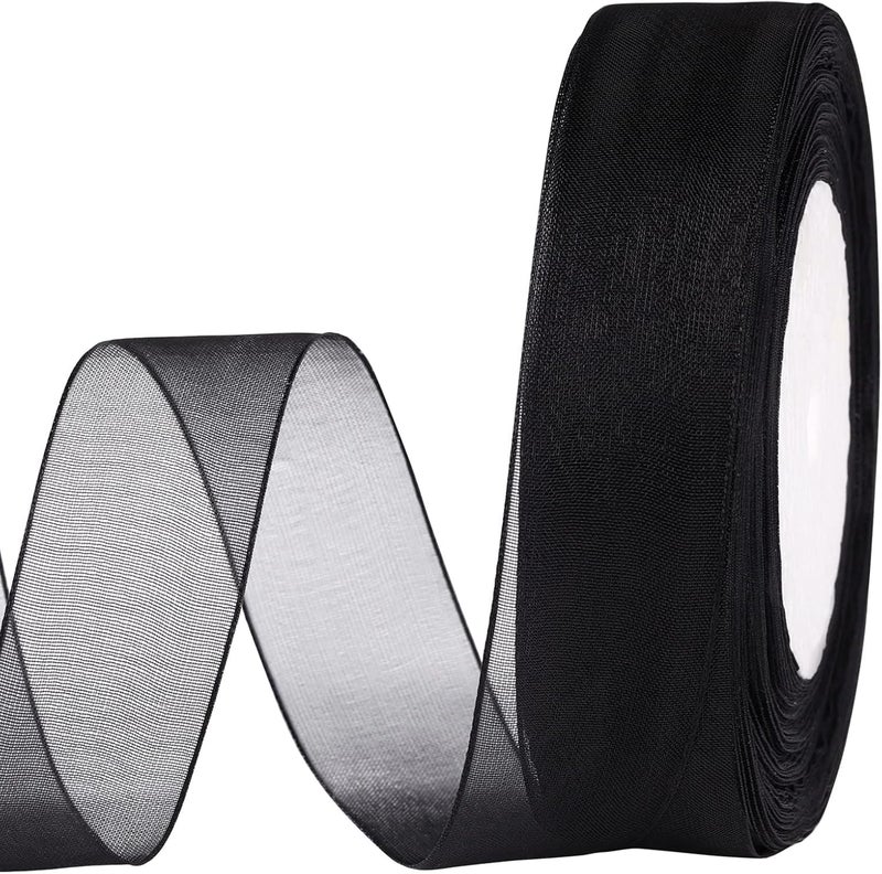 IMPRINT Sheer Organza Chiffon Ribbon, 1 Inch Wide, 35 Metre Length, Black - Image 1