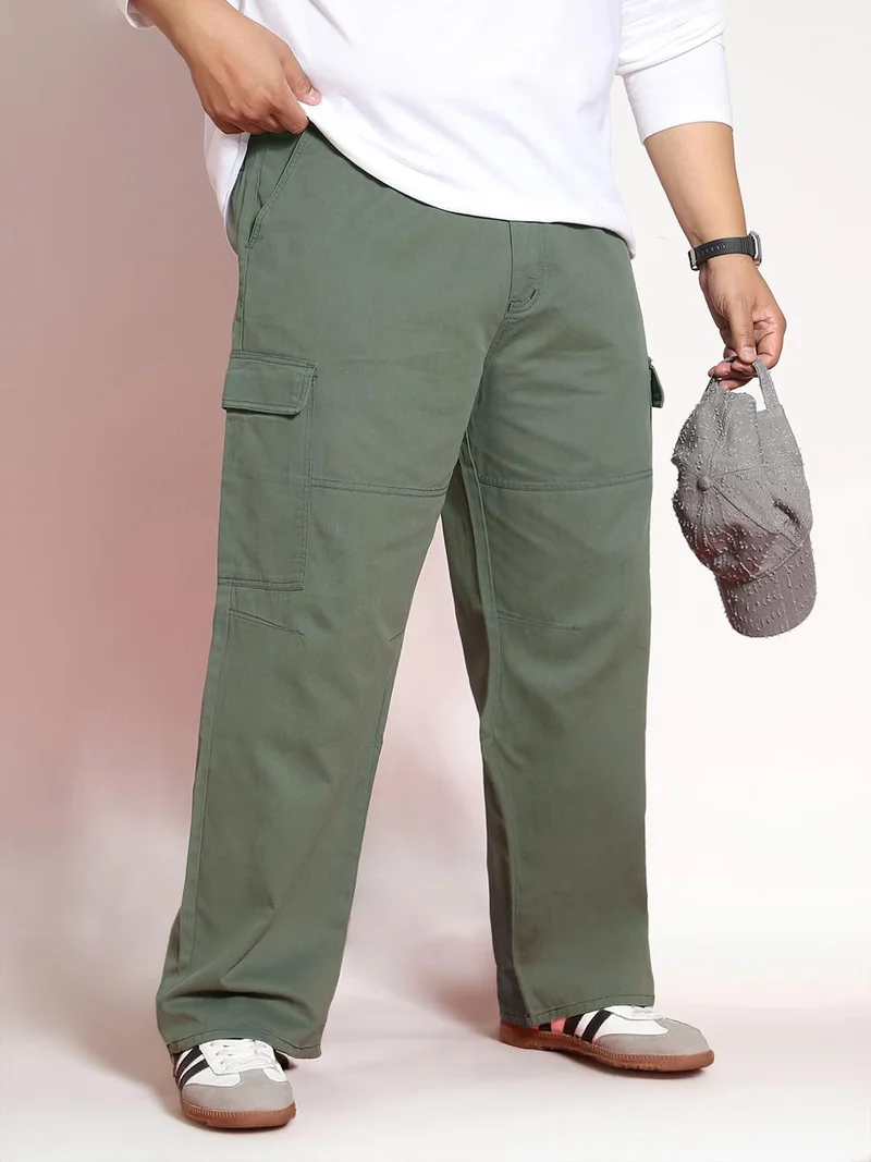 Urbano Fashion Urbano Plus Men's Light Grey Loose Baggy Fit Solid Cargo Chino Pant with 6 Pockets Non-Stretchable