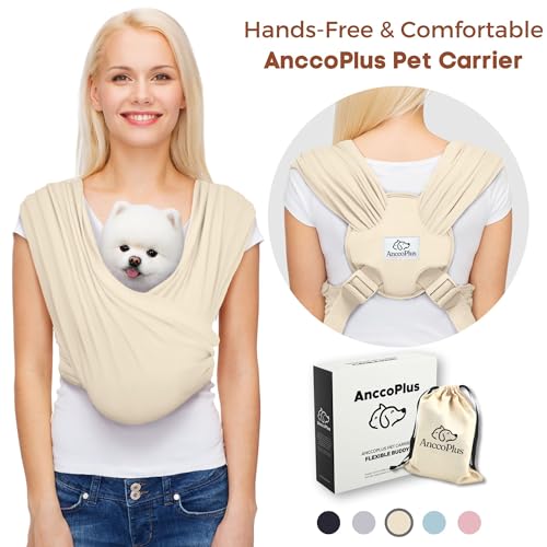 AnccoPlus Dog Carriers for Small Dogs Front Facing Dog Sling Carrier Hands Free Cat Carrier Size Adjustable Reducing Back Pain Premium Cotton Safe and Soft Dog Carrier Regular Beige - Image 3