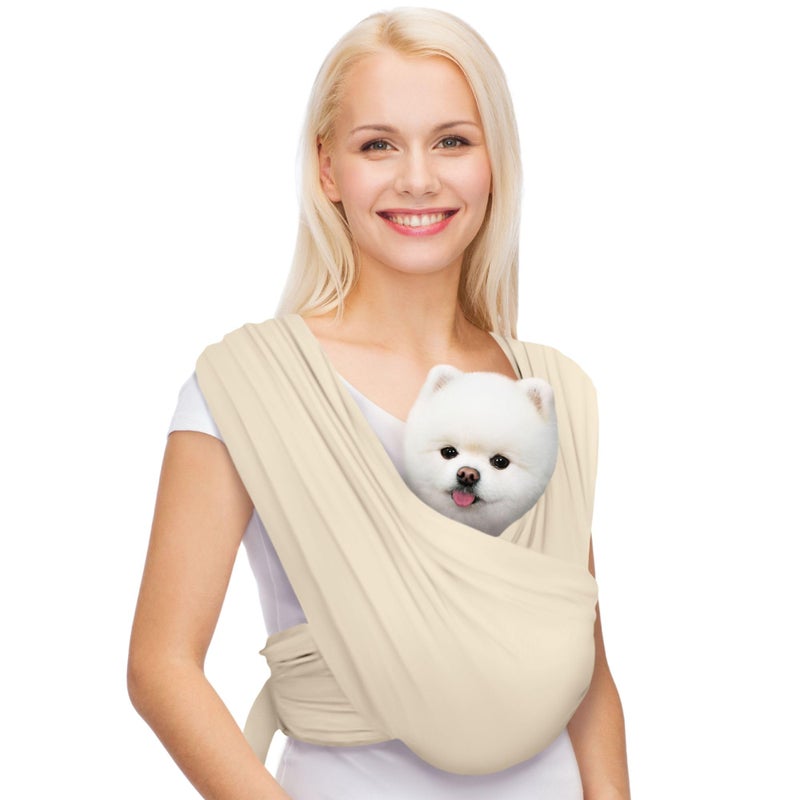 AnccoPlus Dog Carriers for Small Dogs Front Facing Dog Sling Carrier Hands Free Cat Carrier Size Adjustable Reducing Back Pain Premium Cotton Safe and Soft Dog Carrier Regular Beige - Image 2