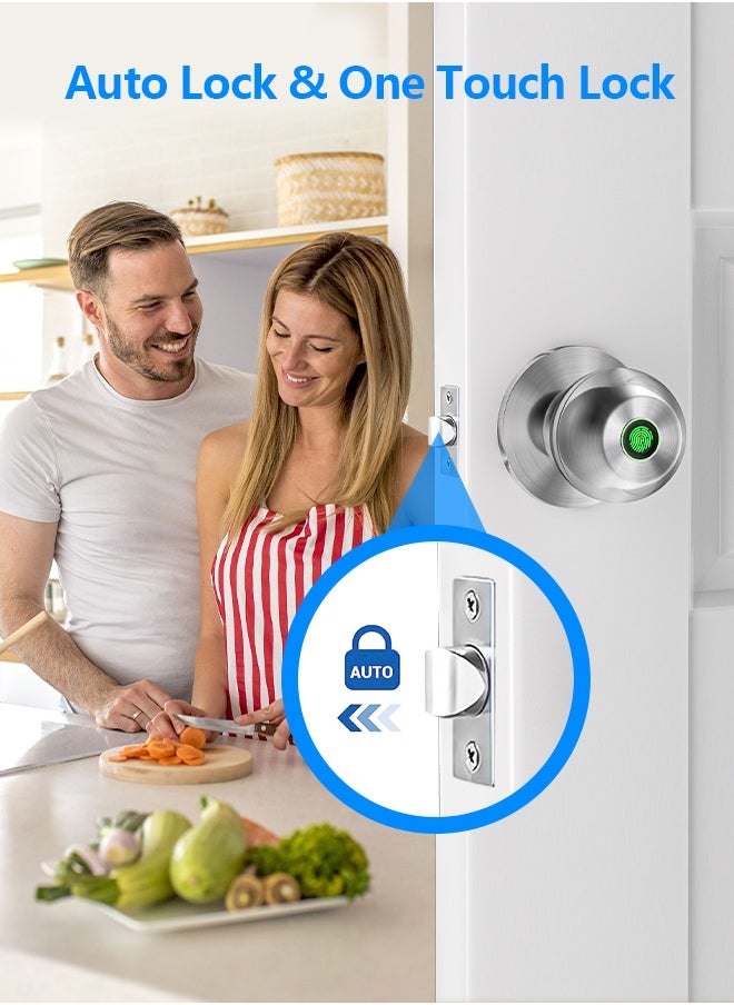 ALINK - Smart Door Knob, Fingerprint Door Lock with  Keys, Keyless Entry Door Lock, 3 Ways Unlock Biometric Door Knob, Emergency Charging Door Lock for Interior Door,Tuya bluetooth control (Sliver) - Image 1