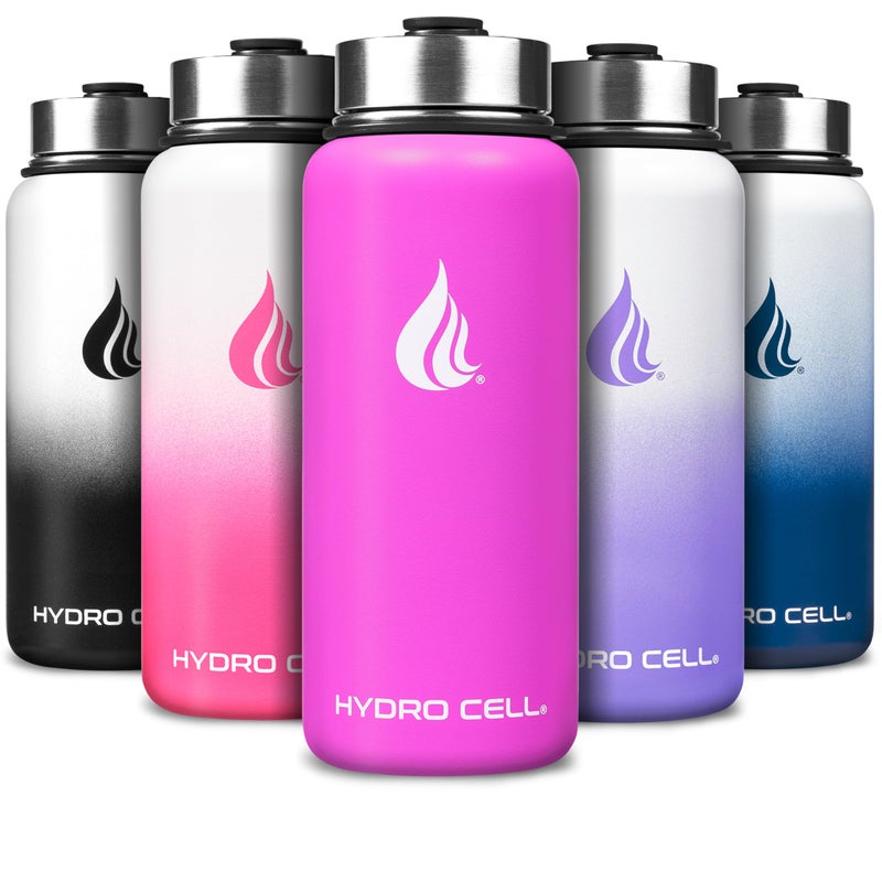 HYDRO CELL Stainless Steel Insulated Water Bottle with Straw For Cold Hot Drinks Metal Vacuum Flask with Screw Cap and Modern Leakproof Sport Thermos for Adults Fuchsia 32oz
