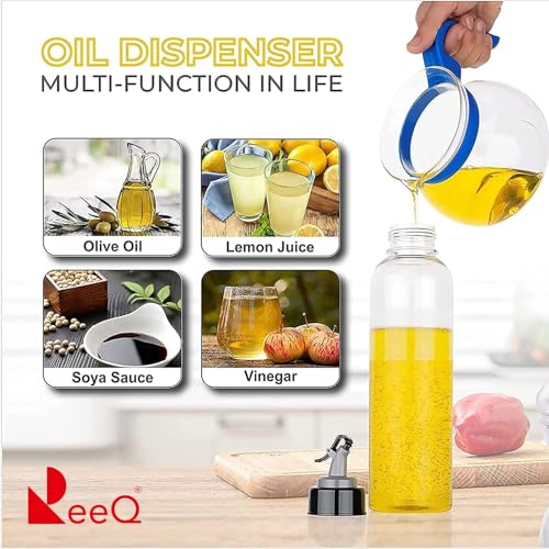 ReeQ Plastic Oil Dispenser Bottle with Pouring Spout, Clear and Black - Image 5