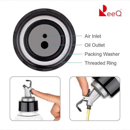 ReeQ Plastic Oil Dispenser Bottle with Pouring Spout, Clear and Black - Image 3