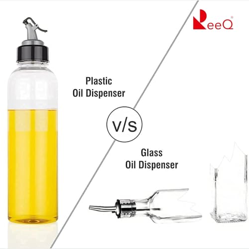 ReeQ Plastic Oil Dispenser Bottle with Pouring Spout, Clear and Black - Image 4