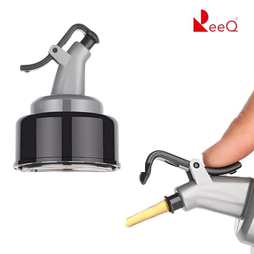 ReeQ Plastic Oil Dispenser Bottle with Pouring Spout, Clear and Black - Image 2