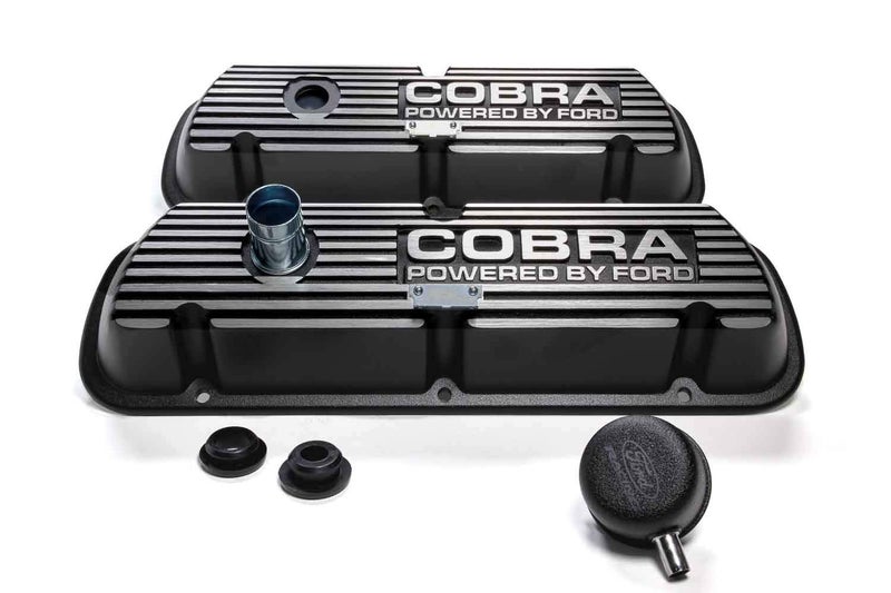 FordValve Cover, Short, Baffled, Breather Hole, Breather, Cobra Logo, Aluminum, Black Wrinkle Paint, Small Block Ford, Pair - Image 3