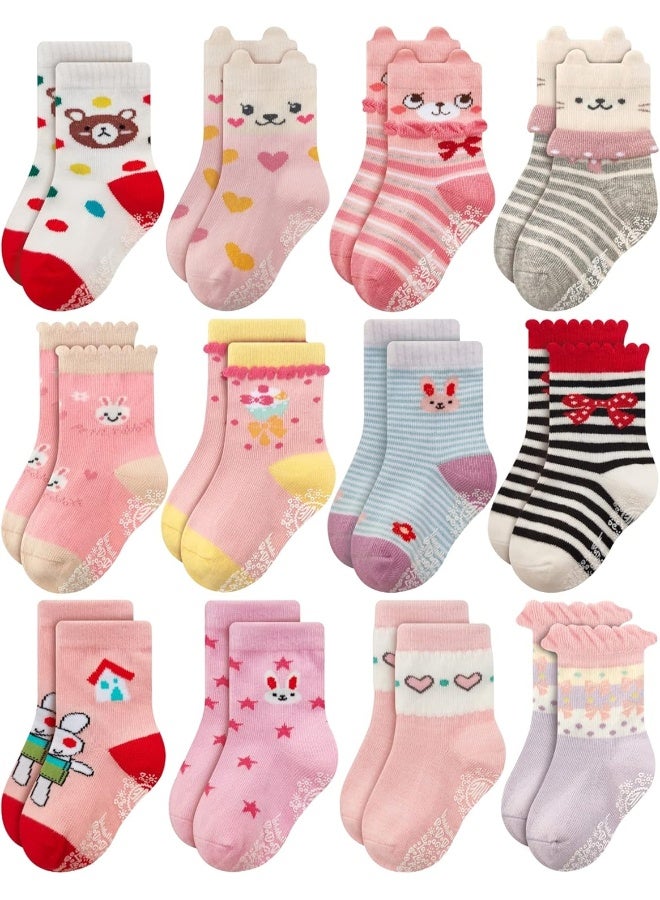 RATIVE RATIVE Non Skid Anti Slip Cotton Dress Crew Socks With Grips For Baby Infant Toddler Kids Girls  - Image 1
