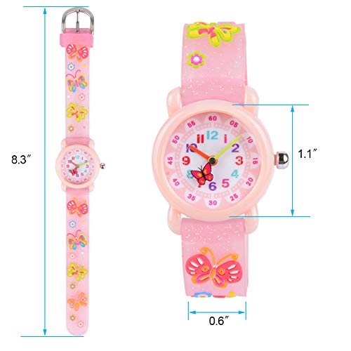 Venhoo Kids Watches Cute 3D Cartoon Waterproof Silicone Children Toddler Wrist Watch for 3-10 Year Boys Girls Little Child-Pink Bling Butterfly - Image 3