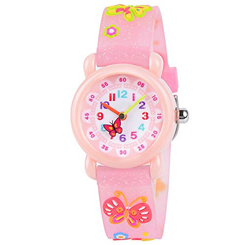 Venhoo Kids Watches Cute 3D Cartoon Waterproof Silicone Children Toddler Wrist Watch for 3-10 Year Boys Girls Little Child-Pink Bling Butterfly - Image 1