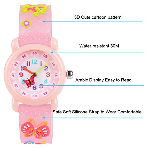 Venhoo Kids Watches Cute 3D Cartoon Waterproof Silicone Children Toddler Wrist Watch for 3-10 Year Boys Girls Little Child-Pink Bling Butterfly - Image 2