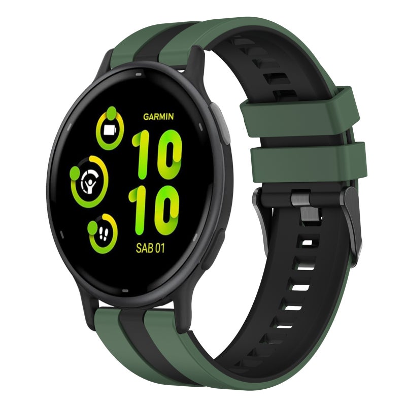 erorex For Garmin Vivoactive 5 20Mm Two Color Sports Silicone Watch Band(Olive Green+Black) - Image 1