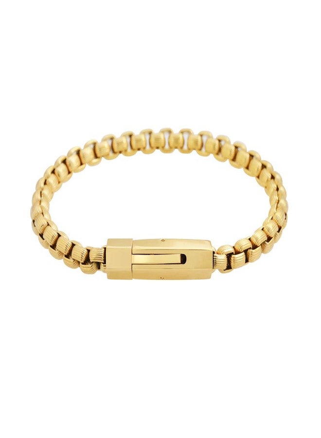 Geoffrey Beene Men's Stainless Steel Pattern Box Chain Bracelet (Gold) - Image 1