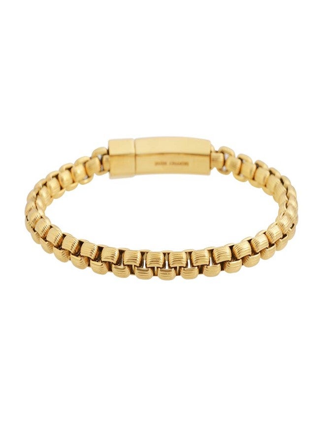 Geoffrey Beene Men's Stainless Steel Pattern Box Chain Bracelet (Gold) - Image 3
