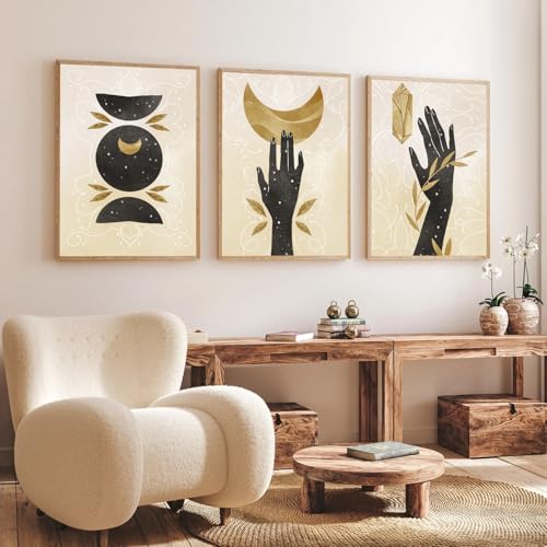 Gamya Boho wall Art Paintings Modern Art Framed Wall Painting for Living Room Bedroom - Wall Posters | Paintings with Frame Set of 3 (14x18 Inches) (Art 4) - Image 1