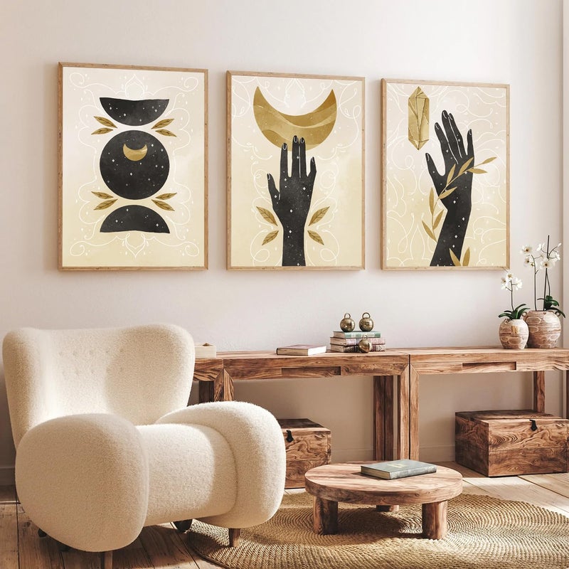 Gamya Boho wall Art Paintings Modern Art Framed Wall Painting for Living Room Bedroom - Wall Posters | Paintings with Frame Set of 3 (14x18 Inches) (Art 4) - Image 2